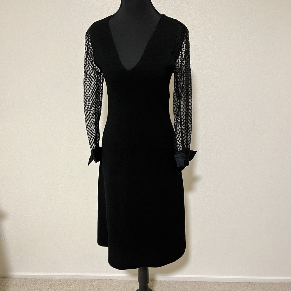Black Ann Taylor Women's XS Polka Dot Sheer 3/4 Sleeve Dress Cocktail Formal